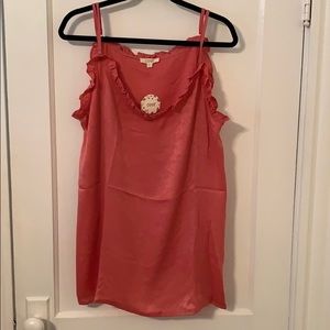 Oddly 3X Berry Satin Tank Top with Frill Trim